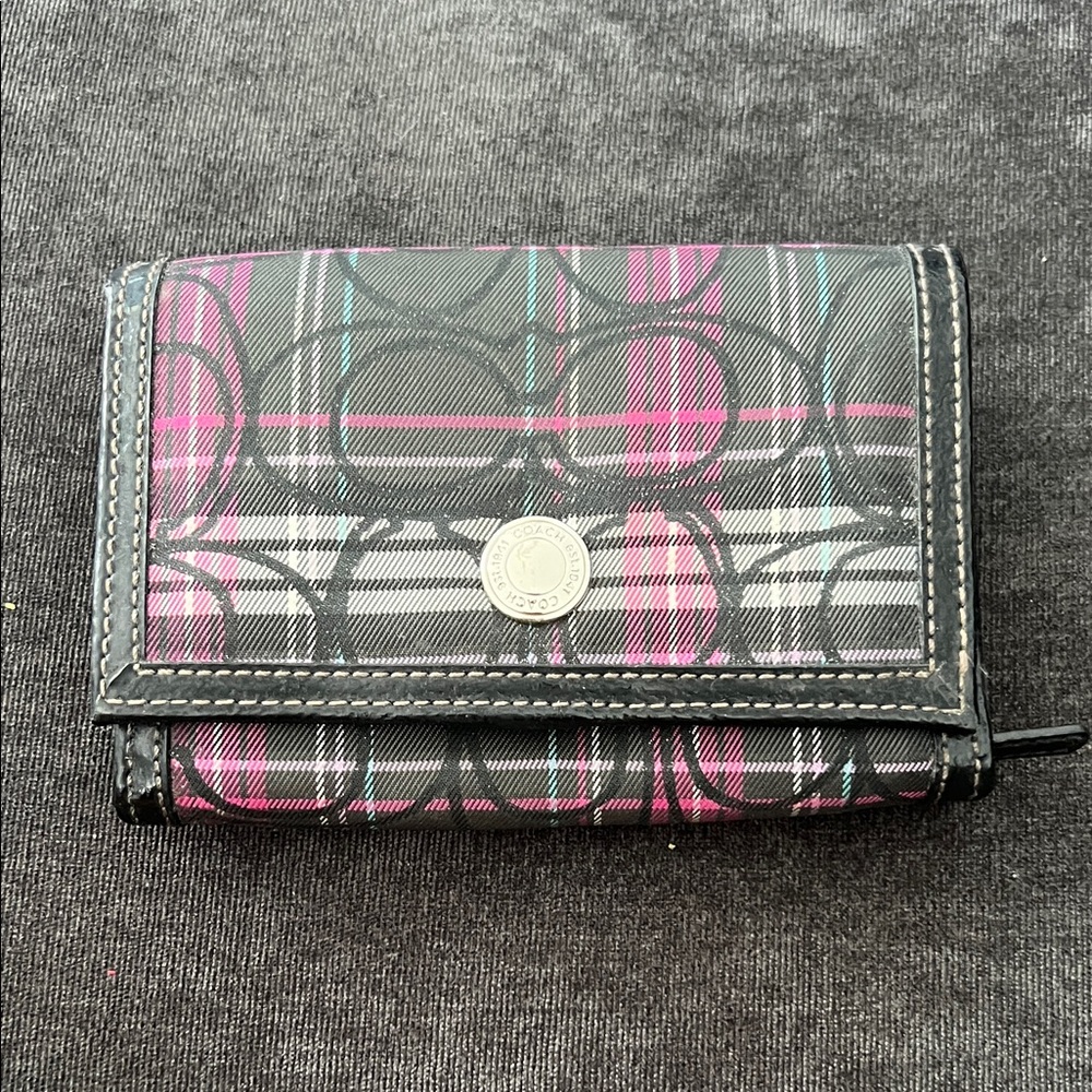 Coach Black and Pink Plaid Wallet